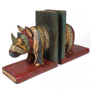Rustic Wooden Rhino Bookends