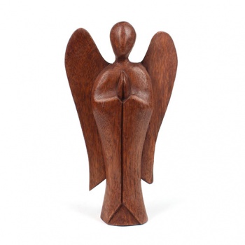 Fairtrade Dark Wooden Angel Statue - 20 Cm
