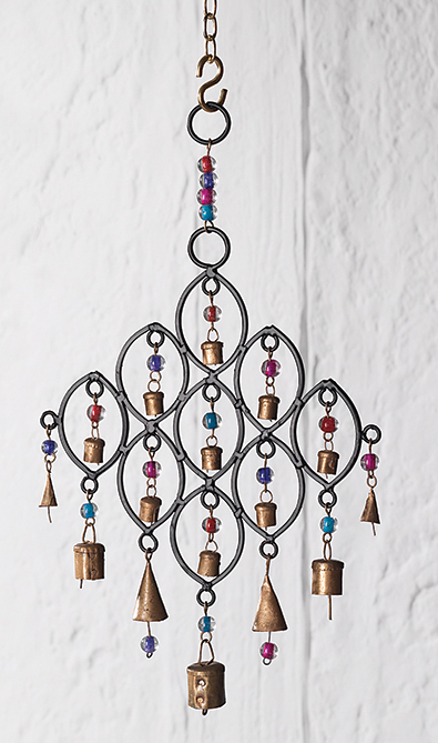 Recycled Wind Chime With Glass Beads, Garden Wind Chimes Uk
