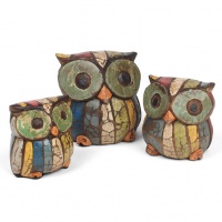 Set of 3 Rustic Owl Carvings