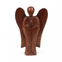 Fairtrade Dark Wooden Angel Statue - 15 Cm