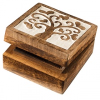 Tree of love carved square wooden box