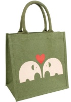 Green Jute Shopping Bag With Elephants